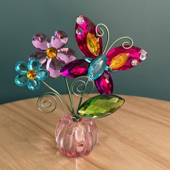 6 Ganz Crystal Creations Acrylic Suncatcher Place Card Holders Floral Butterfly - Picture 3 of 10